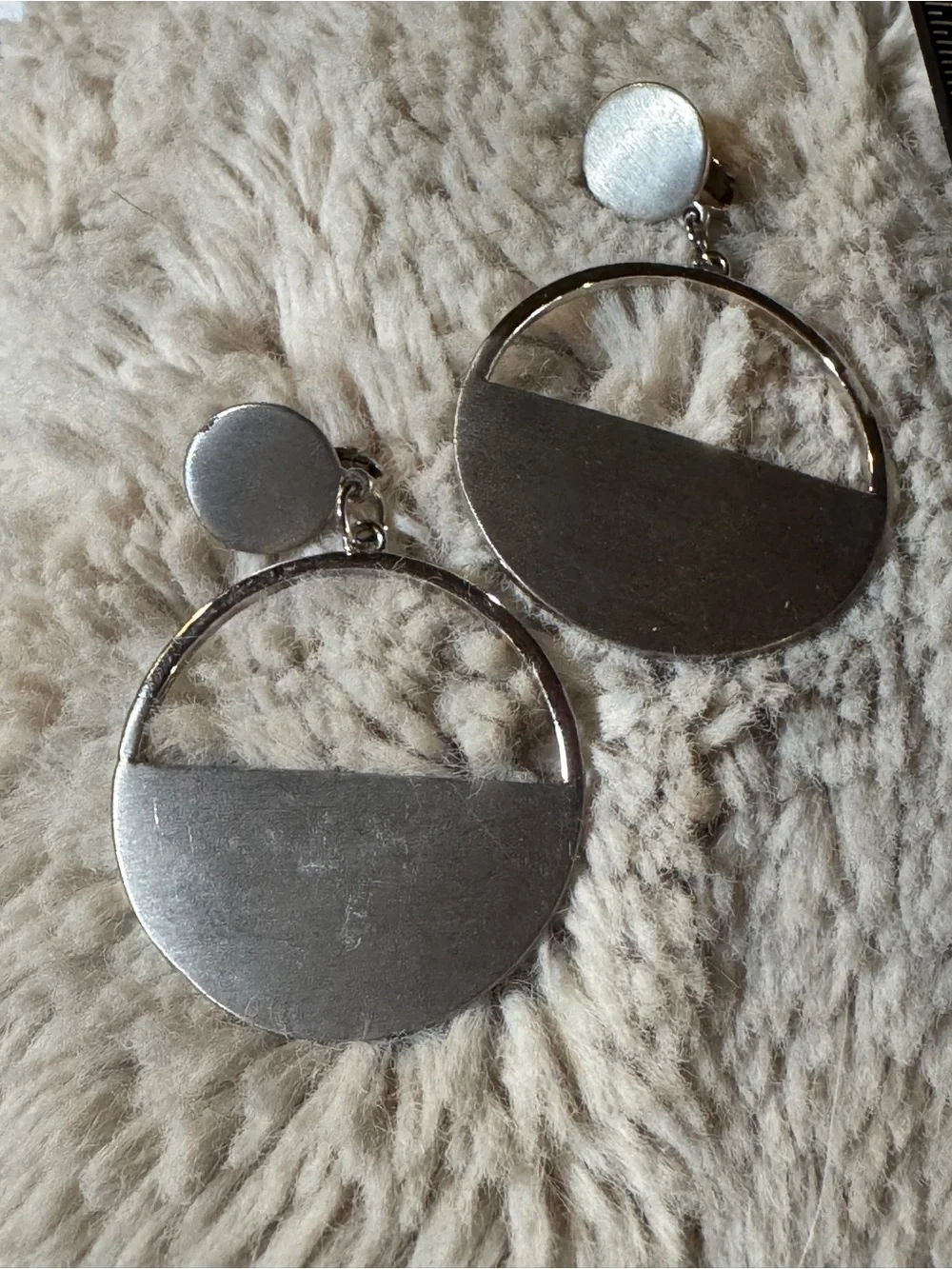 Vintage Brushed Silver Geometric Drop Earrings - Womens Jewelry